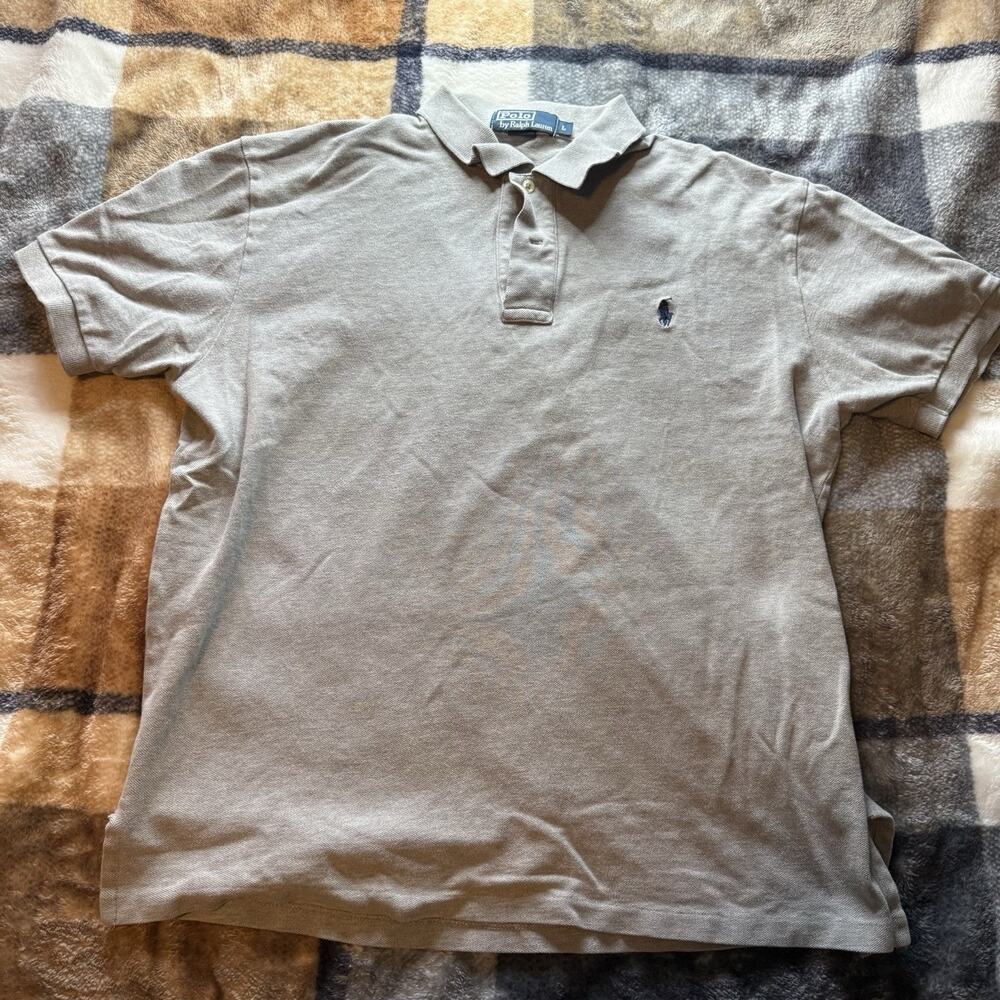 Polo Ralph Lauren Mens Custom Slim Fit Polo Shirt Size L Gray Preppy Golf Vintag